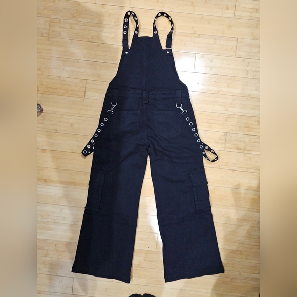 Dolls Kill Rare The Grave Girls Punk Goth Black Tough Life Denim Overalls S M - Picture 8 of 14